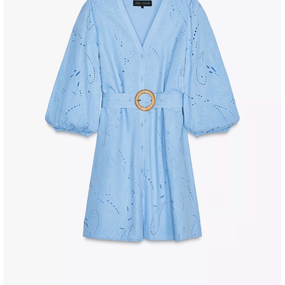 Zara Sky Blue Eyelet Mini Dress
